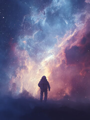 Fototapeta premium Astronaut Contemplating a Vibrant Nebula in Space