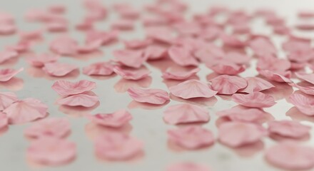 Scattered Pink Flower Petals on Reflective Surface
