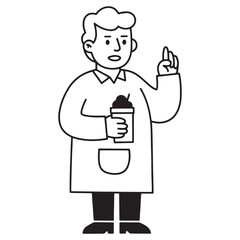 Barista serving coffee with a smile, ready to take your order today!