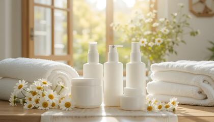 Spa Products with Chamomile Flowers.