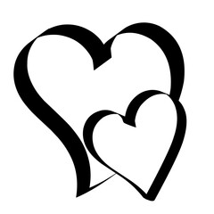 Two hearts line calligraphy isolated on white background. Two hearts line doodle.