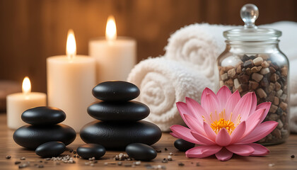 Spa Relaxation with Candles Stones Lotus.