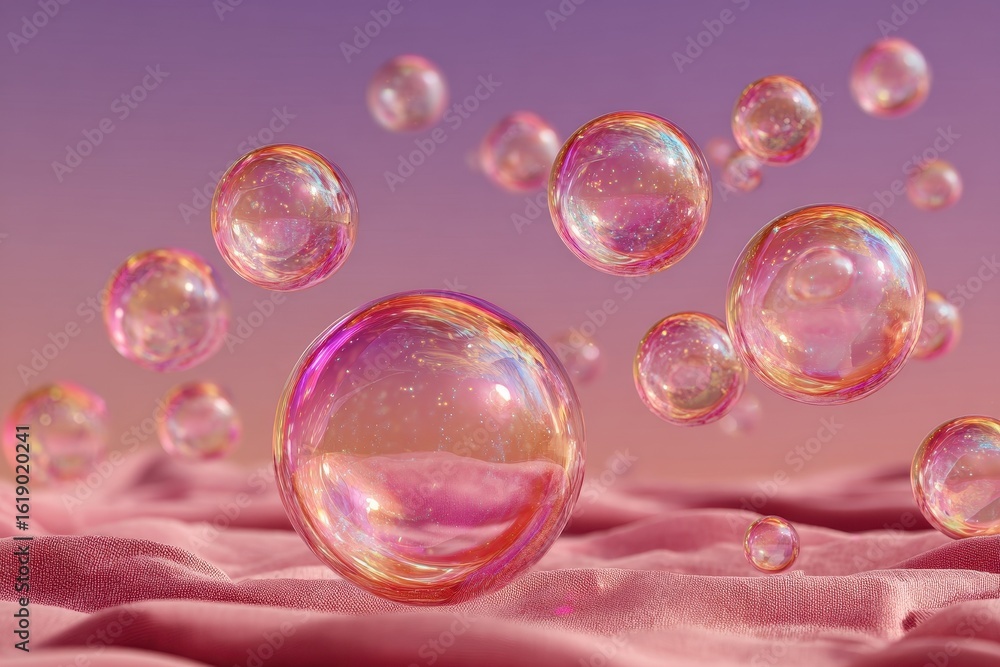 Poster rose liquid spheres floating in the light showing tiny bubbles and textures within an abstract space