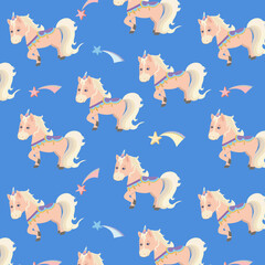 Seamless pattern with cute pink unicorn and stars.eps