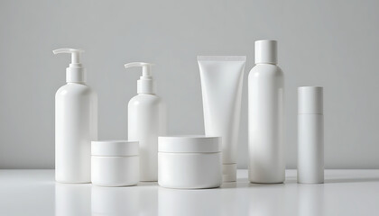 White Cosmetic Bottles and Jars Collection.