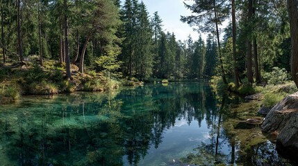 Obraz premium Peaceful turquoise forest lake