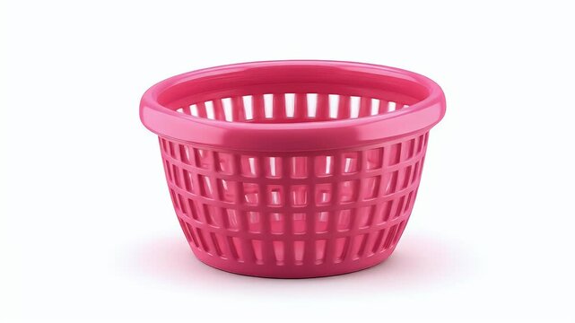 Isolated Pink Plastic Household Basket for Laundry or Trash Seamlessly Looping on White Background.