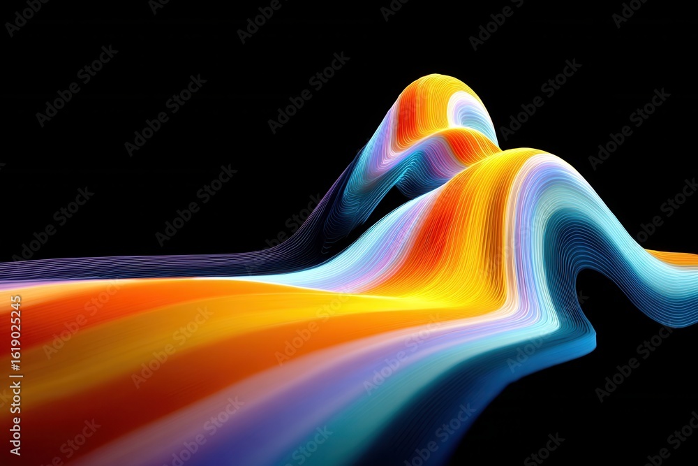 Poster colorful abstract curves and lines flowing smoothly against a black background create a vibrant and 