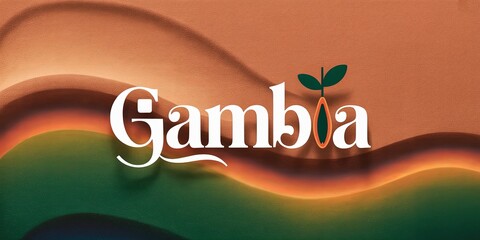 Modern Gambia Typography with Organic Paper Cut Landscape, Nature-Inspired Colors, and Eco-Friendly Design Concept