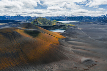 Aerial View of Iceland's Rhyolite Mountains and Crater Hill