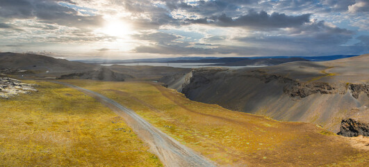 Golden Plains, Canyon, and Lake at Sunset in Iceland