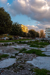 Remains of the preserved protective wall protecting from the waves of the Adriatic Sea of the old part of the city of Sottomarina in Italy
