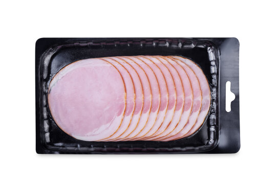 Meat ham in packaging on a white isolated background