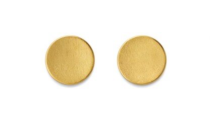 Minimalist gold dot stud earrings featuring a flat brushed surface. These small, circular earrings are isolated on a clean white background, presenting a modern and elegant jewelry design.