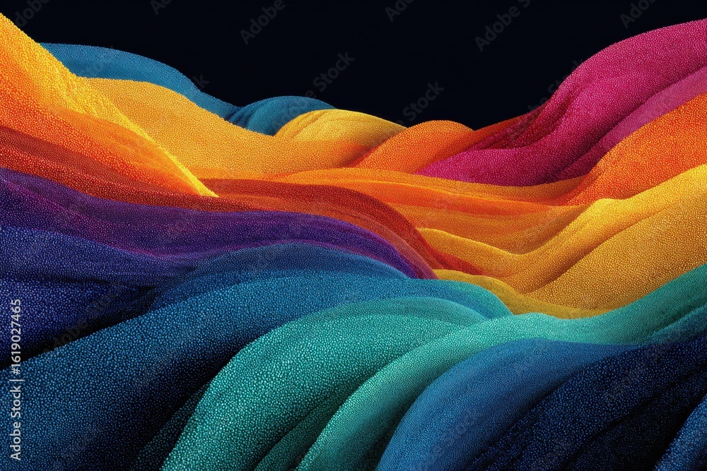 Poster colorful abstract curves and lines flowing smoothly against a black background create a vibrant and 