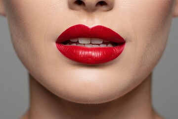 Close-up of Woman's Lips with Bold Red Lipstick - Beauty and Cosmetics Concept