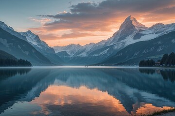 Stunning Sunrise Reflections at Eibsee Lake by Zugspitze Mountain Bavaria