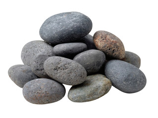 Smooth grey stones piled high for spa designs and zen gardens, evoking tranquility