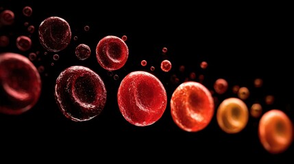 3D rendered sequence depicting oxygen partial pressure impact on hemoglobin color intensity changing from dark crimson to vivid red in circulating blood.