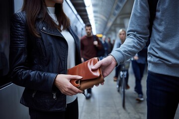 Hand Stealing Wallet from Woman in Crowded Airport