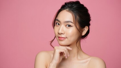 Pensive Young Woman with Chin Rested, Studio Portrait