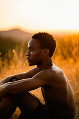 Silhouette of a Young Black Man Contemplating at Sunset