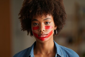 Portrait of a Young Woman with Abstract Face Paint Design