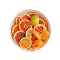 Fresh Assorted Citrus Fruits in a Bowl on Transparent Background