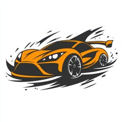 Dynamic orange racing car speeding through a track with vibrant motion effects