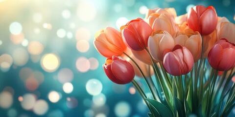 Colorful bouquet of tulips against a shimmering background creating a joyful ambiance in springtime