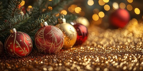 Colorful Christmas ornaments and lights create a festive atmosphere during the holiday season