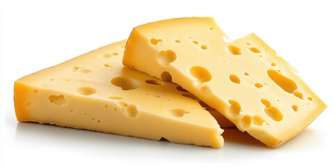 Delicious yellow cheese slices arranged neatly on a clean white surface ideal for snacking or cooking
