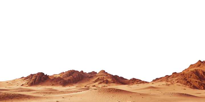 Martian desert rocky mountains isolated on a transparent background
