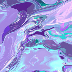 Fluid abstract swirl of purple, blue, teal and pink in luminous marbled composition