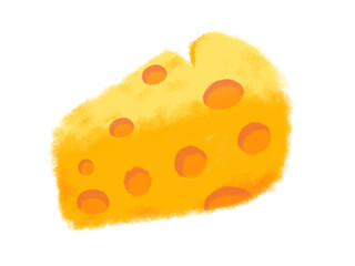 Illustration of a yellow cheese on a transparent background, morning meal, breakfast