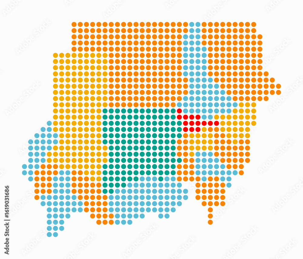 Poster sudan dotted map. digital style map of the country on white background. sudan shape with circle dots