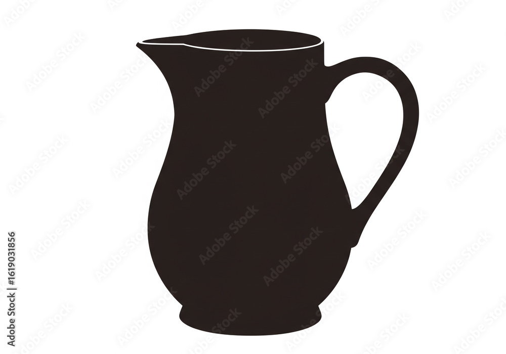 Poster silhouette of a dark brown pitcher with a handle and a spout on a white background