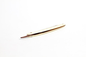 rusty straight razor isolated white background.