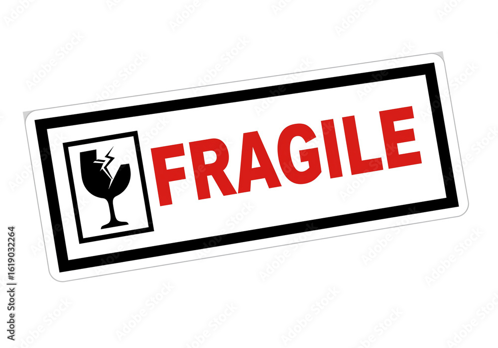 Poster a fragile sticker with a broken glass icon and the word fragile in red letters on white