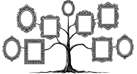 Decorative family tree with intricate frames for ancestry projects