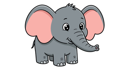Naklejka premium Cute baby elephant cartoon with big ears and happy expression