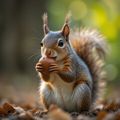 Obraz premium Adorable squirrel enjoying a nut