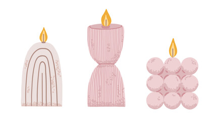 Set of cozy aromatic candles in aesthetic modern style. Home decor