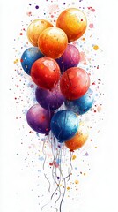 A vibrant cluster of colorful balloons with splashes of paint, perfect for celebrations, parties, or festive occasions.