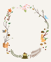 Autumnal Wreath with Cute Animals