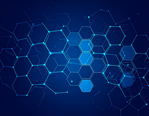 Geometric digital data grid, abstract glowing hexagons and triangles, connected by luminous lines, futuristic tech pattern, dark blue background, AI concept visualization