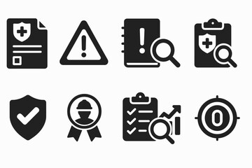 Healthcare, safety solid icon set. health security and medical checklist icons collection