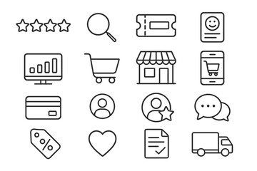 E-commerce, shopping line icon set. retail business essentials in outline style