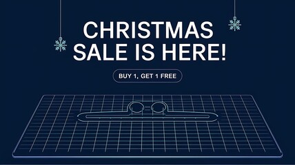 Christmas Sale is Here! text. Below the text, there is a Buy 1, Get 1 Free text in smaller font, with the line Below that, there's a large image of a LED desk, created with generative ai