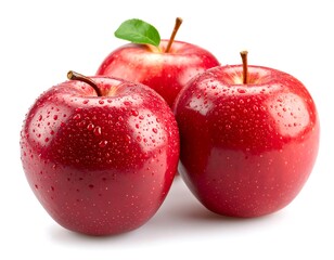 Three fresh red apples with water droplets